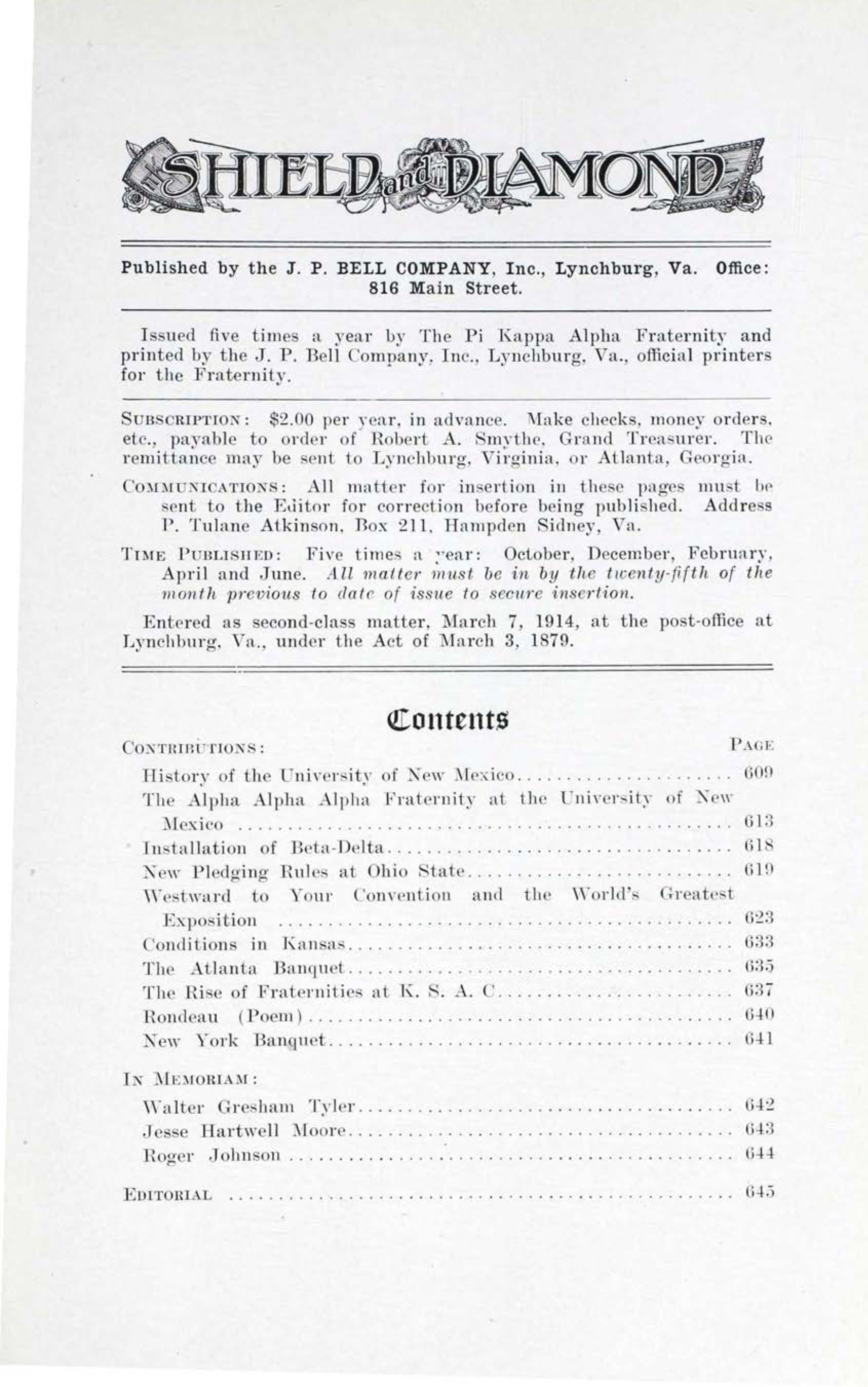 Shield and Diamond, Vol. 24, No. 5, June 1915